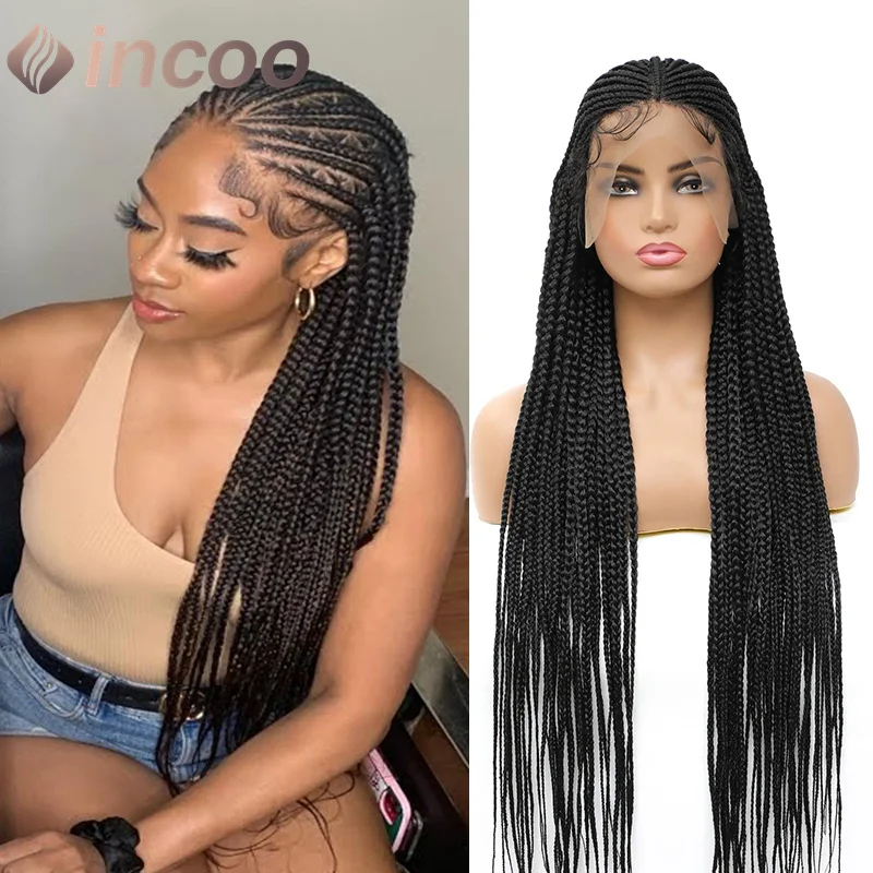 

Cornrow Braided Wigs Lace Front Wig Box Braids 13x8 Lace Wig for Woman 36 Inch Braid Wigs Synthetic Lace Frontal Wig Baby Hair