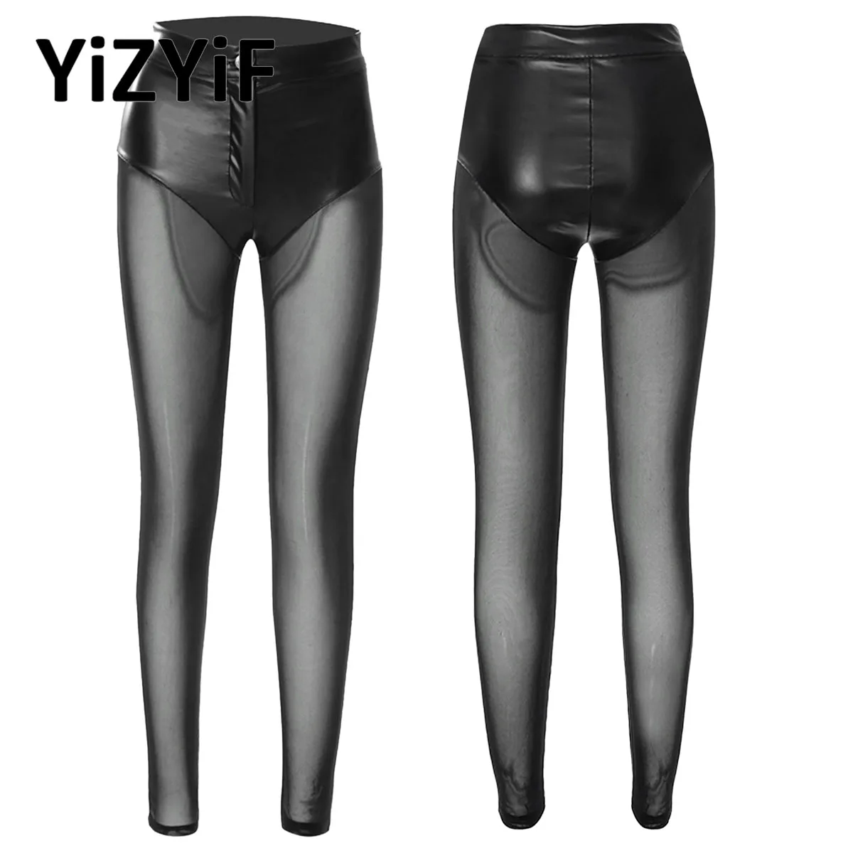Women Sexy High Waist PU Leather Leggings Pants Sheer Mesh Patchwork Latex Wetlook Clubwear Underwear Rave Party Clothing |