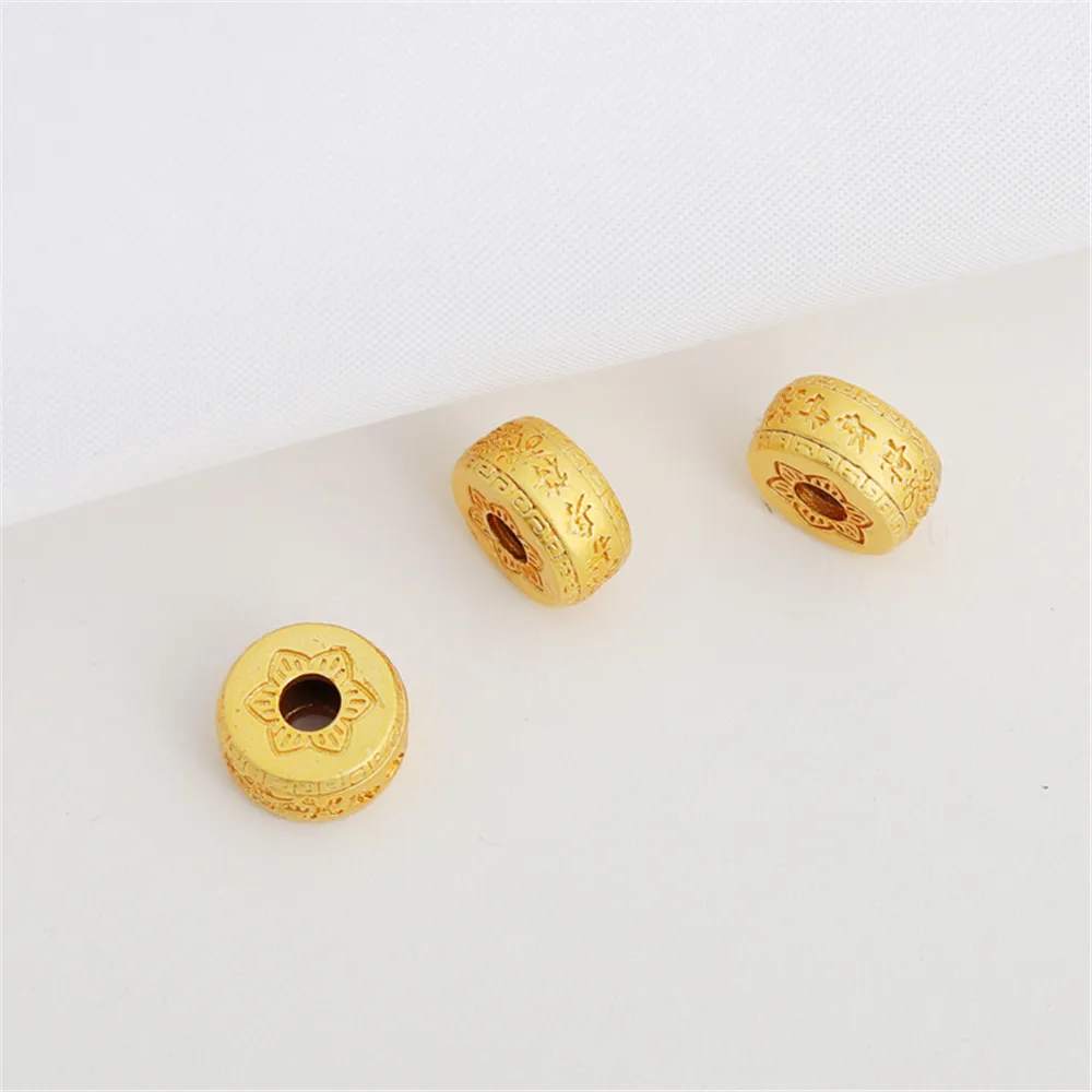 

18K Matte Gold Round Amulet Pattern 10mm Through Hole Flat Spacer Beads DIY Jewelry Bracelet Necklace Accessories