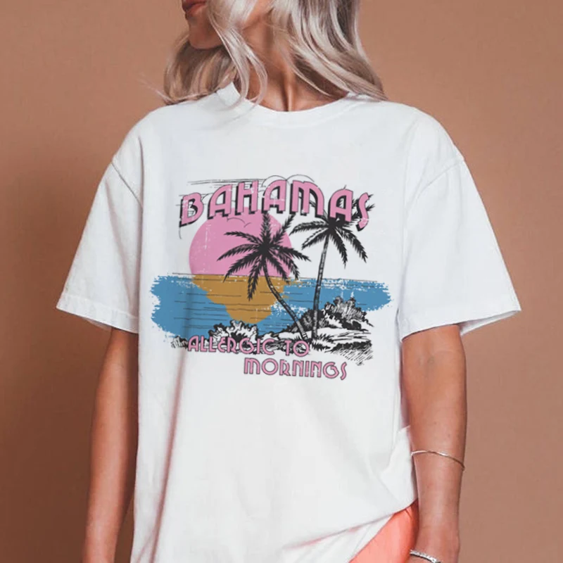 

Bahamas Retro Summer Fashion Vintage Tree Women Tshirts Graphic Tees Harajuku Tops Travel Harajuku Hipster Aesthetics T-shirt