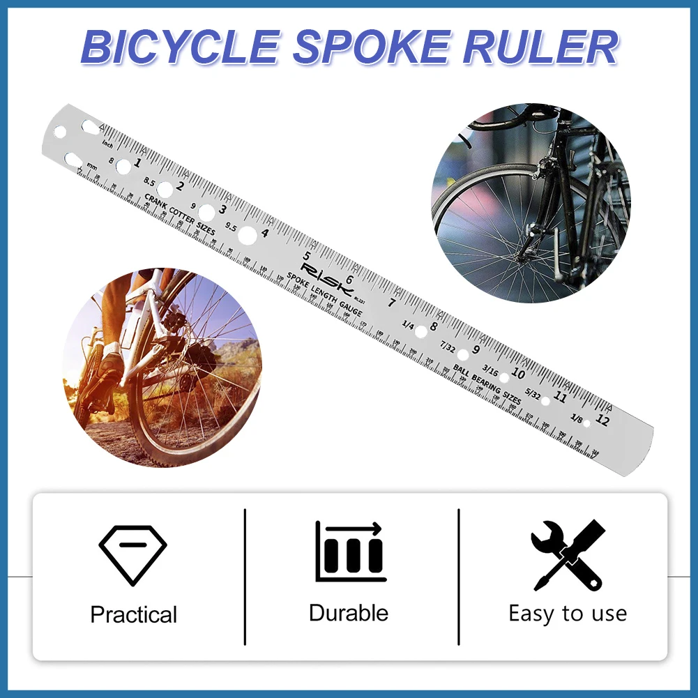 Professional Spoke Length Ruler Double Sided Metric Bicycle Spoke Tool Quality Metal Made for Mountain Bike Repair Spoke Length Gauge Spoke Length Tool 