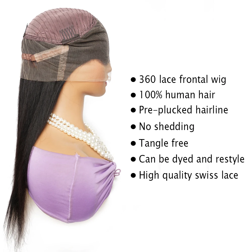 Bone Straight 360 Full Lace Wig Human Hair Pre Plucked Indian Remy Hair 360 Transparent Lace Frontal Wig For Women 12-28 Inch