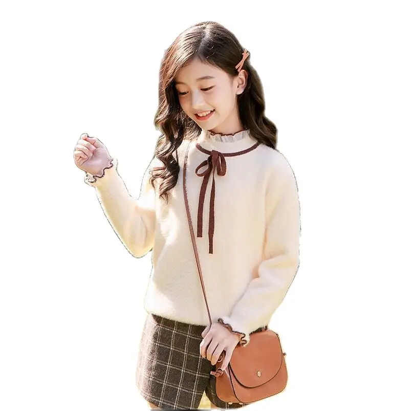 

Girls sweater winter new mink pure color children's thickened bottoming shirt baby fashion sweater