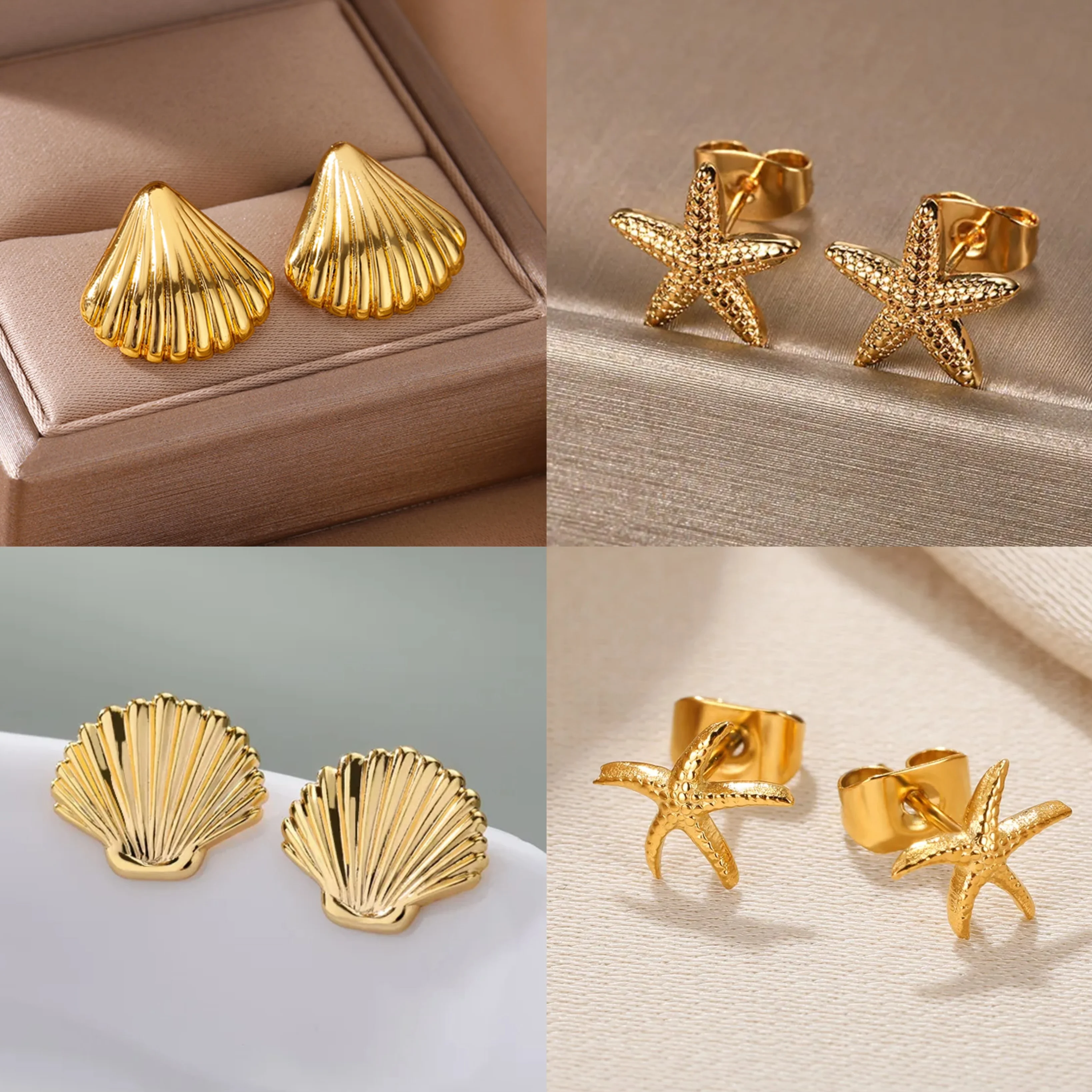 

Minimalist Starfish Shell Stainless Steel Stud Earrings for Women Gold Color Aesthetic Wedding Earring Summer Beach Jewelry Gift