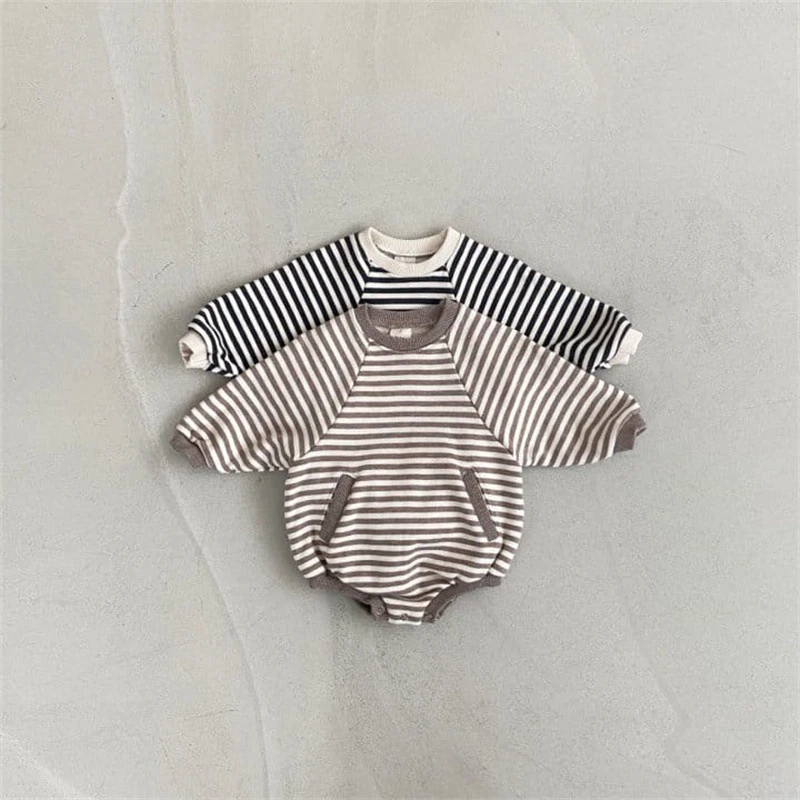 

3336B Baby Striped Bodysuit 2022 Autumn New Shoulder Climbing Clothes Baby Boy One Piece Clothes Casual Stripe Girl's Onesies