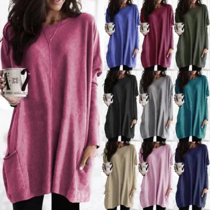 

5XL Big Size Women T Shirt 2023 New Long Sleeve Casual Pocket Women's Clothing Vintage Tops Women T-shirt