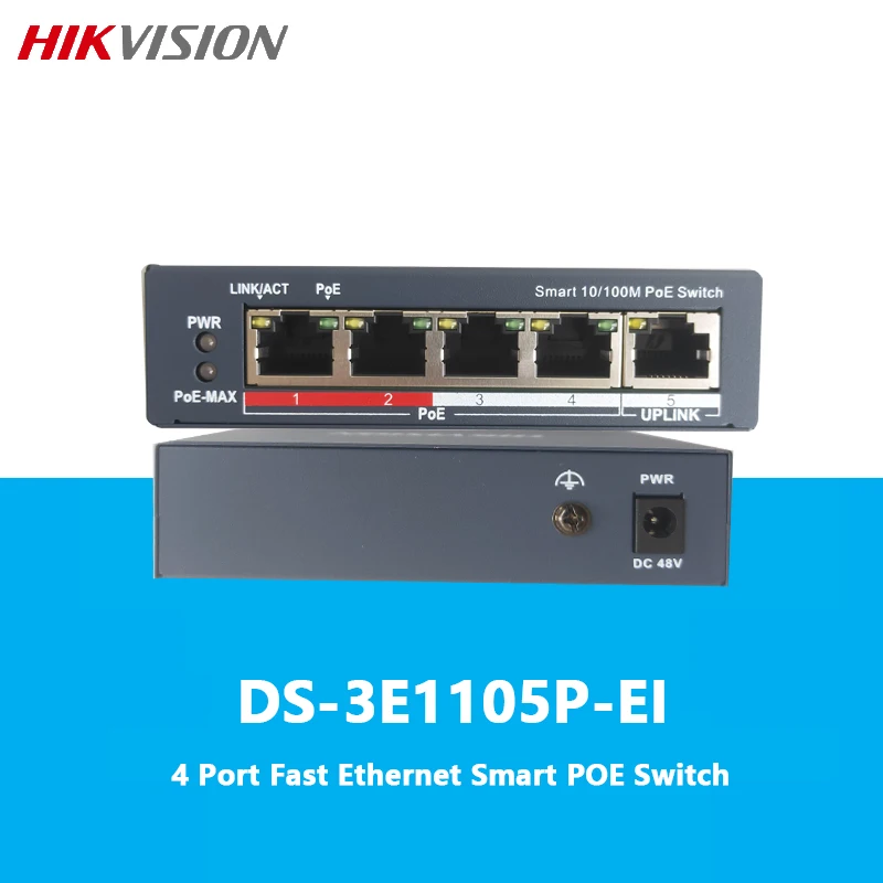 

HIKVISION 4 Port Fast Ethernet Smart POE Switch DS-3E1105P-EI, IEEE 802.3at/af Standard for PoE Ports