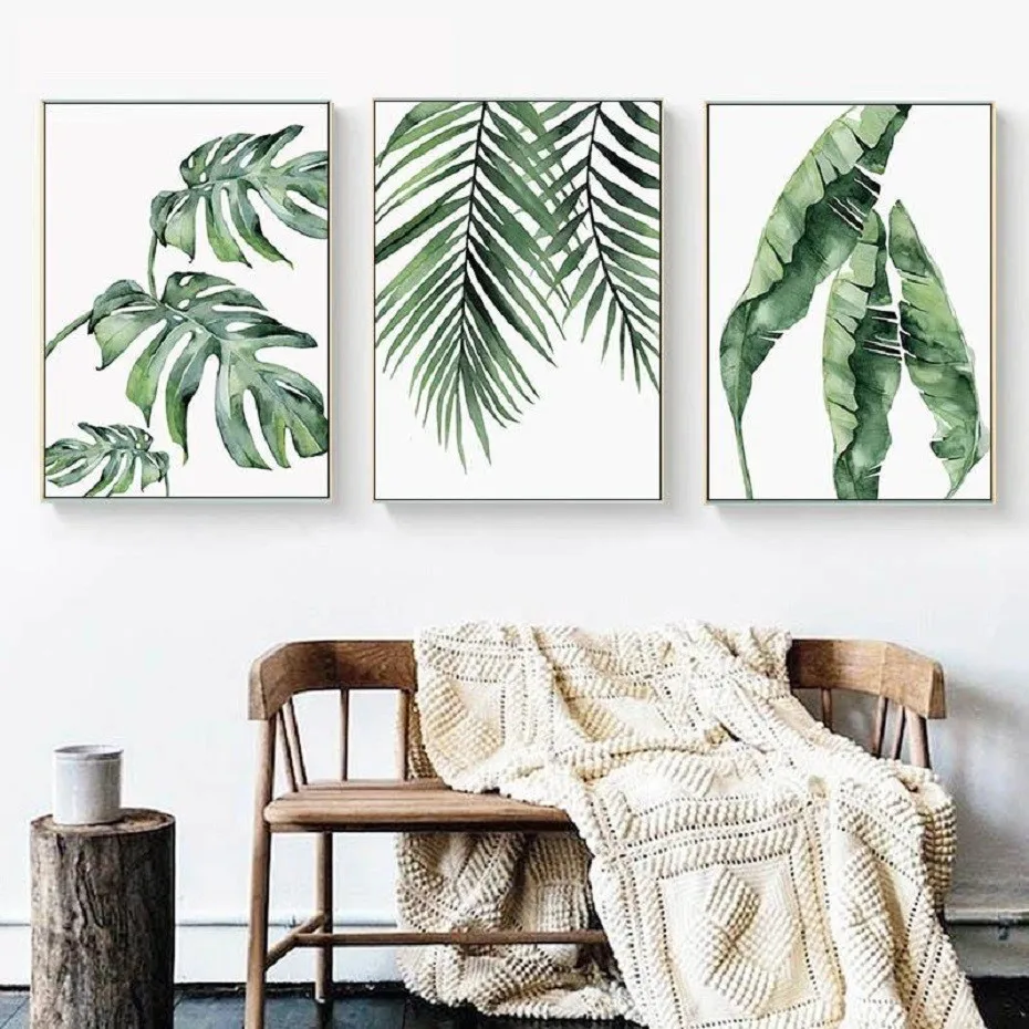 

Watercolor Green Tropical Plants Turtle Leaves Canvas Painting Nordic Wall Art POP Pictures Home Decor Living Room Scandinavian