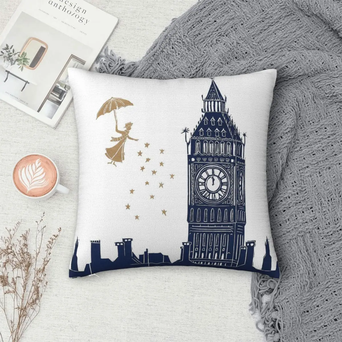 

Mary Poppins And Big Ben Linocut Pillowcase Polyester Pillows Cover Cushion Comfort Throw Pillow Sofa Decorative Cushions Used