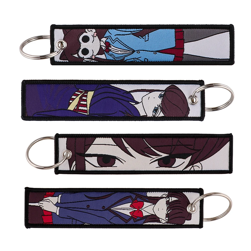 

Komi Anime Keychain for Motorcycles Key Ring Embroidery Girl Key Tag Manga Key Fobs Holder Chaveiro Accessories