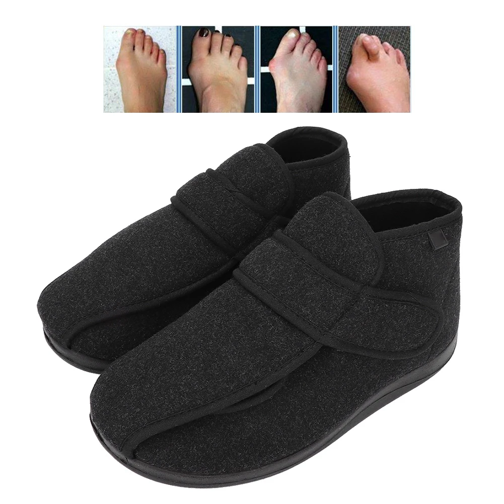 Diabetic Slippers Diabetic Thumb Eversion Deformation Postoperative Care Adjustable Fat Feet Flat Shoes Memory Foam Soles Black 4