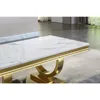 Marble Top Coffee Table, Rectangular Living Room Table Marble Cocktail Table Mirrored Stainless Steel U-Base, Sofa Coffee Table 3