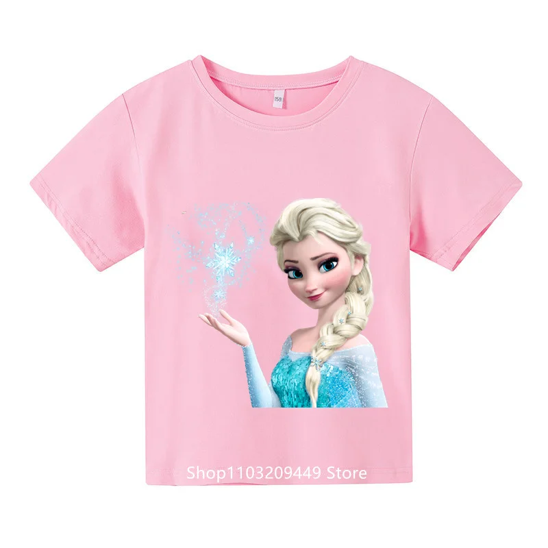 Kawaii Anna Elsa 겨울왕국 티셔츠, 소녀 상의, 디즈니 티셔츠, 어린이 반팔, 생일 파티 코스튬