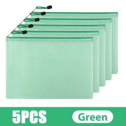Set of 5 Waterproof Mesh Zipper Pouches for Document, Pencil, and Board Game Storage (Green)
