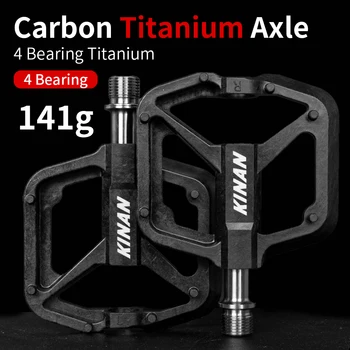 Pedali per asse in titanio al carbonio, corpo in carbonio ultraleggero da 141 g con asse in lega di titanio, pedale a 4 cuscinetti, pedali per bici MTB antiscivolo
