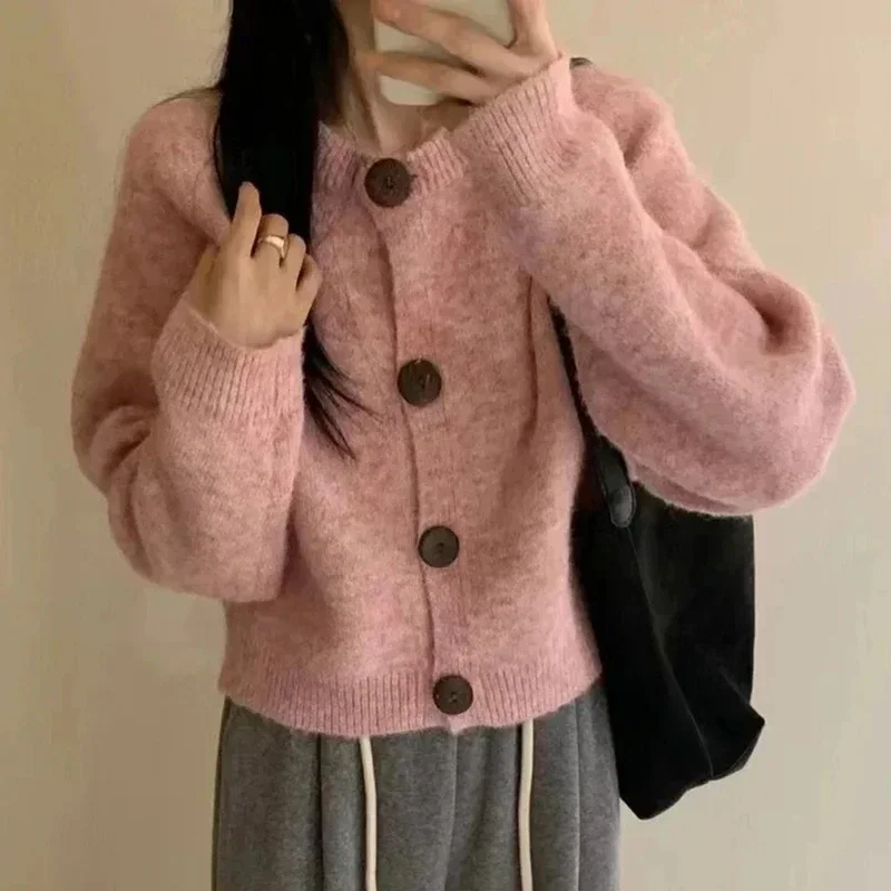 Autumn and Winter New Loose Women's Clothing Cardigan Long-sleeved Sweater Solid Color Button Single-breasted Sweater Jacket