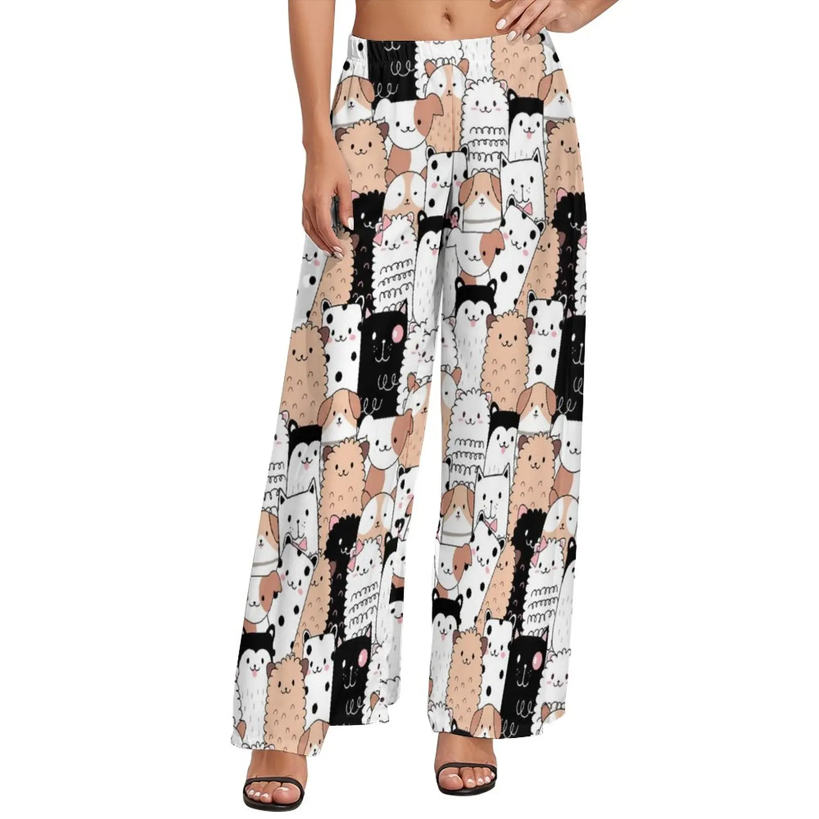 

Cartoon Dog Print Pants High Waist Cute Animal Casual Trousers Street Style Custom Wide Leg Pants