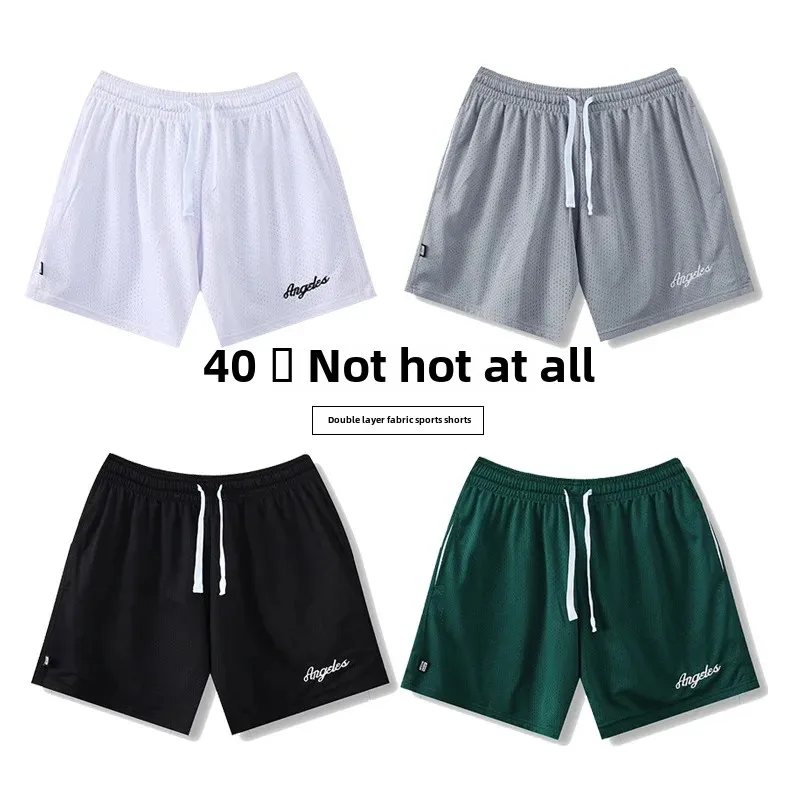 American Style Basketball Shorts Sport Training Loose Fitness Men Summer Women Three-in-One Fake Two-Piece with Lining