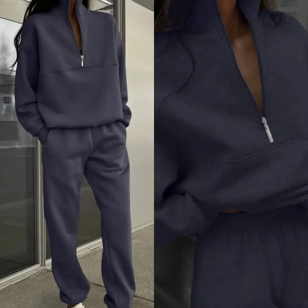 Casual Long Sleeve Sweatshirts and Trousers Fleece Two Piece Sets Lady Suit Women's Tracksuit Autumn Warm Hoodie 5