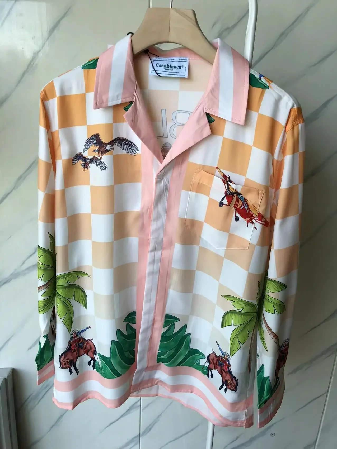 

23SS хип-хоп Рубашка в клетку с длинным рукавом для мужчин и женщин