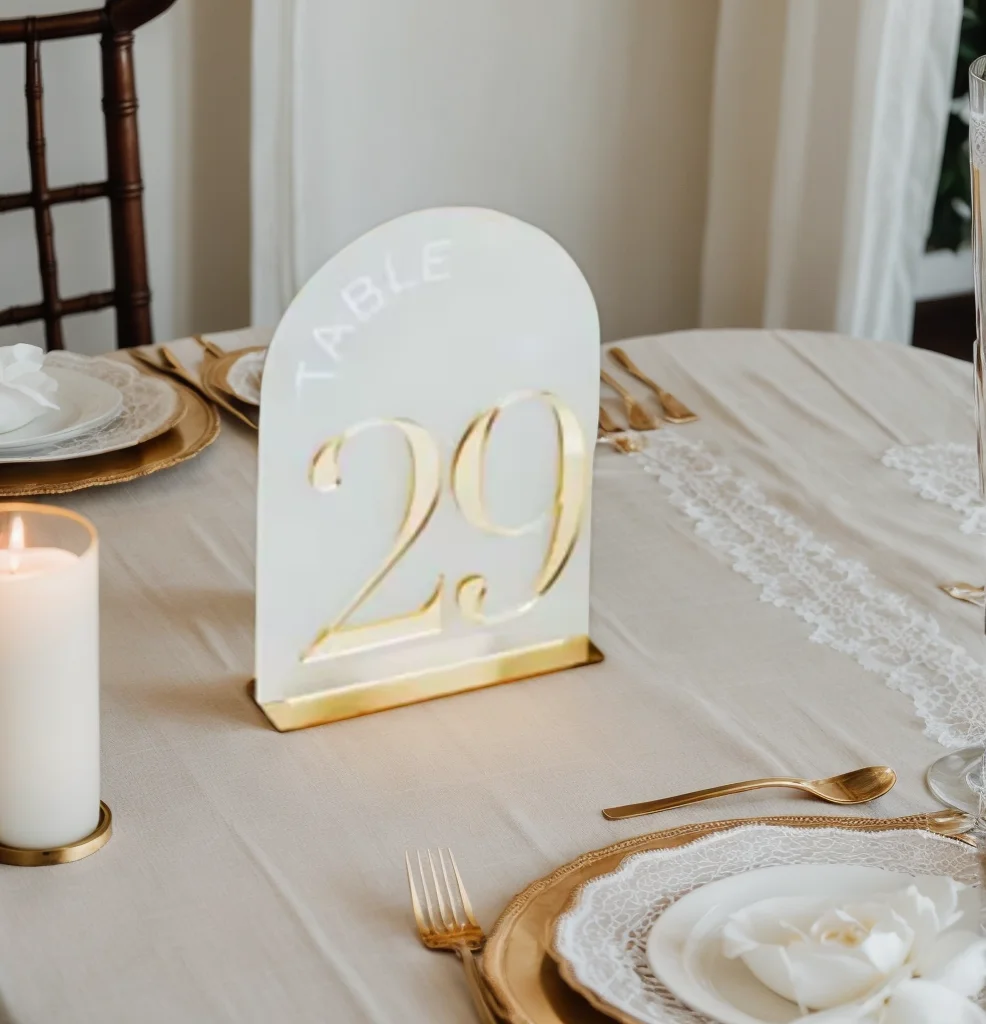 Arched Shape Table Numbers Wedding Reception Decor Gold with Stands 3D