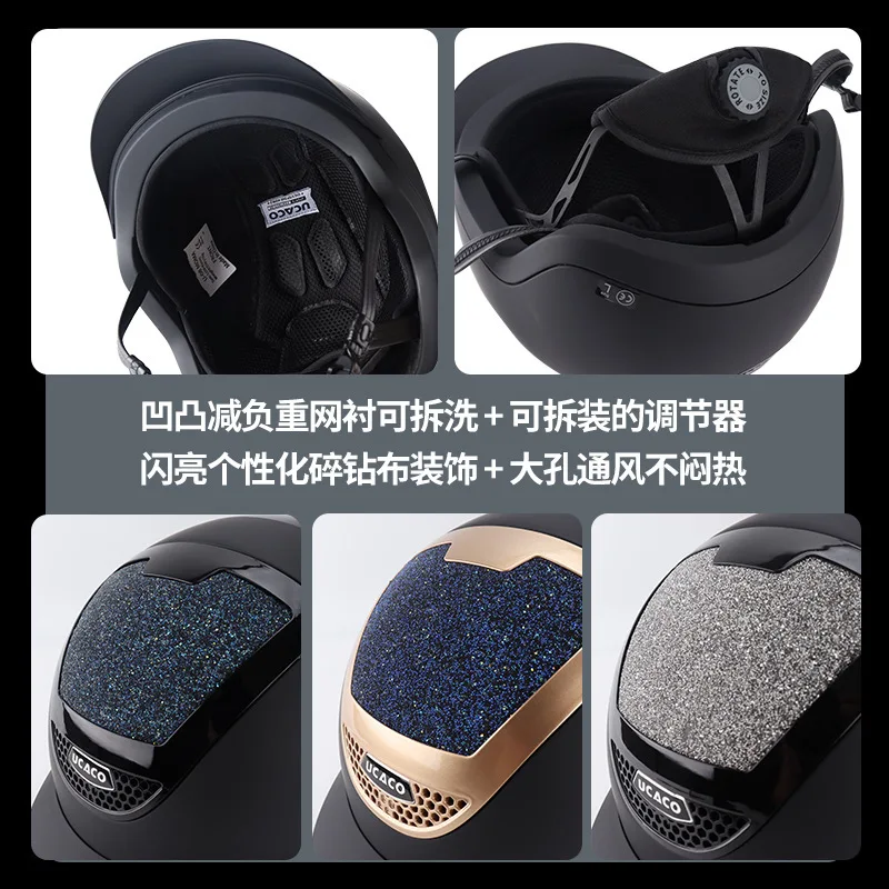 Equestrian Helmet Flash Diamond Speed Racing Cap Adjustable Adult and Child Breathable Riding Safety Helmet 3
