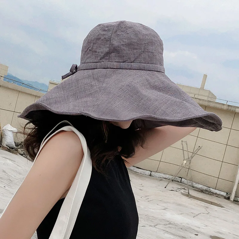 Summer Wide Brim Sun Hat Women's Foldable Travel Packable Bucket Hat  Japanese UV Sunscreen Cotton Linen Beach Hat Fisherman Hat - AliExpress