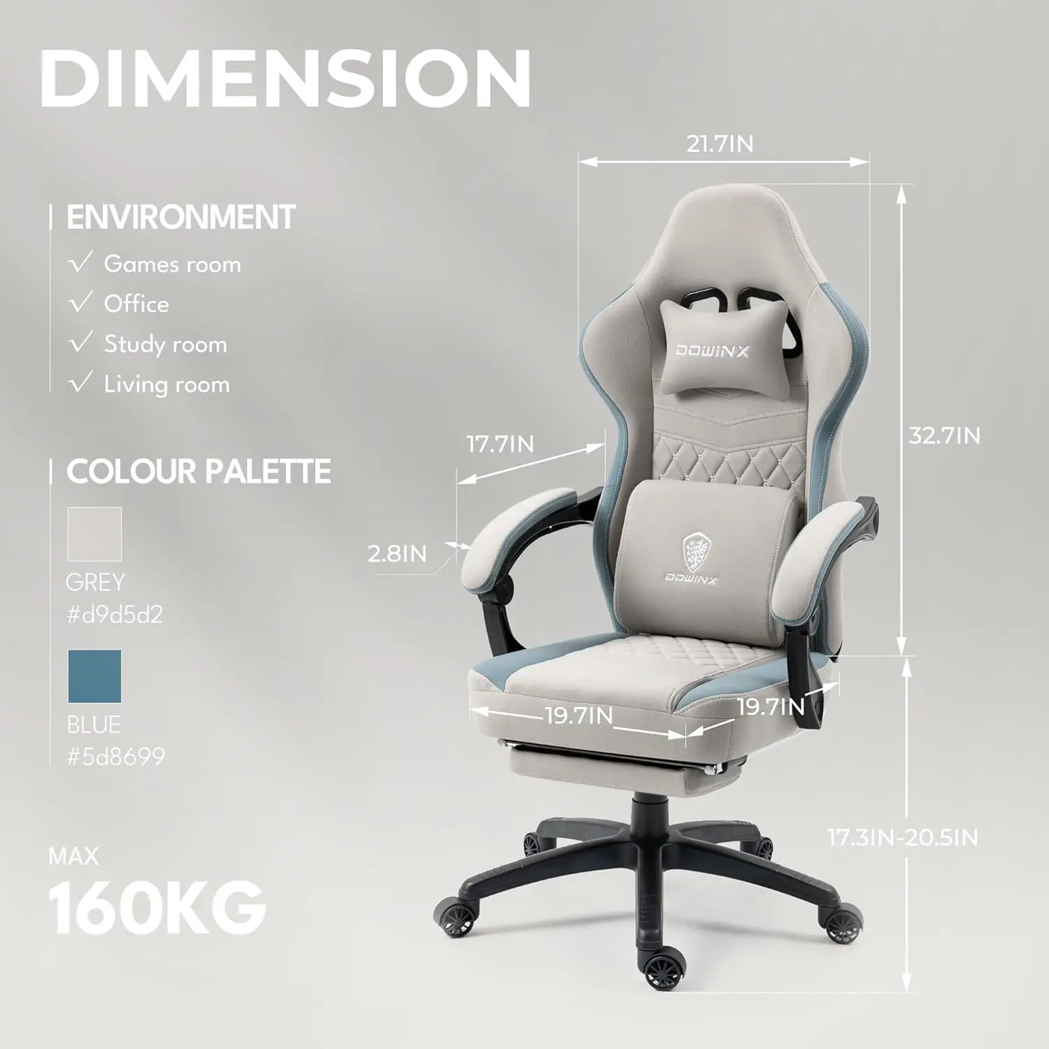 Dowinx Gaming Chair Breathable Fabric Computer Chair with Pocket Spring Cushion, Office Chair with Gel Pad and Storage Bag 2