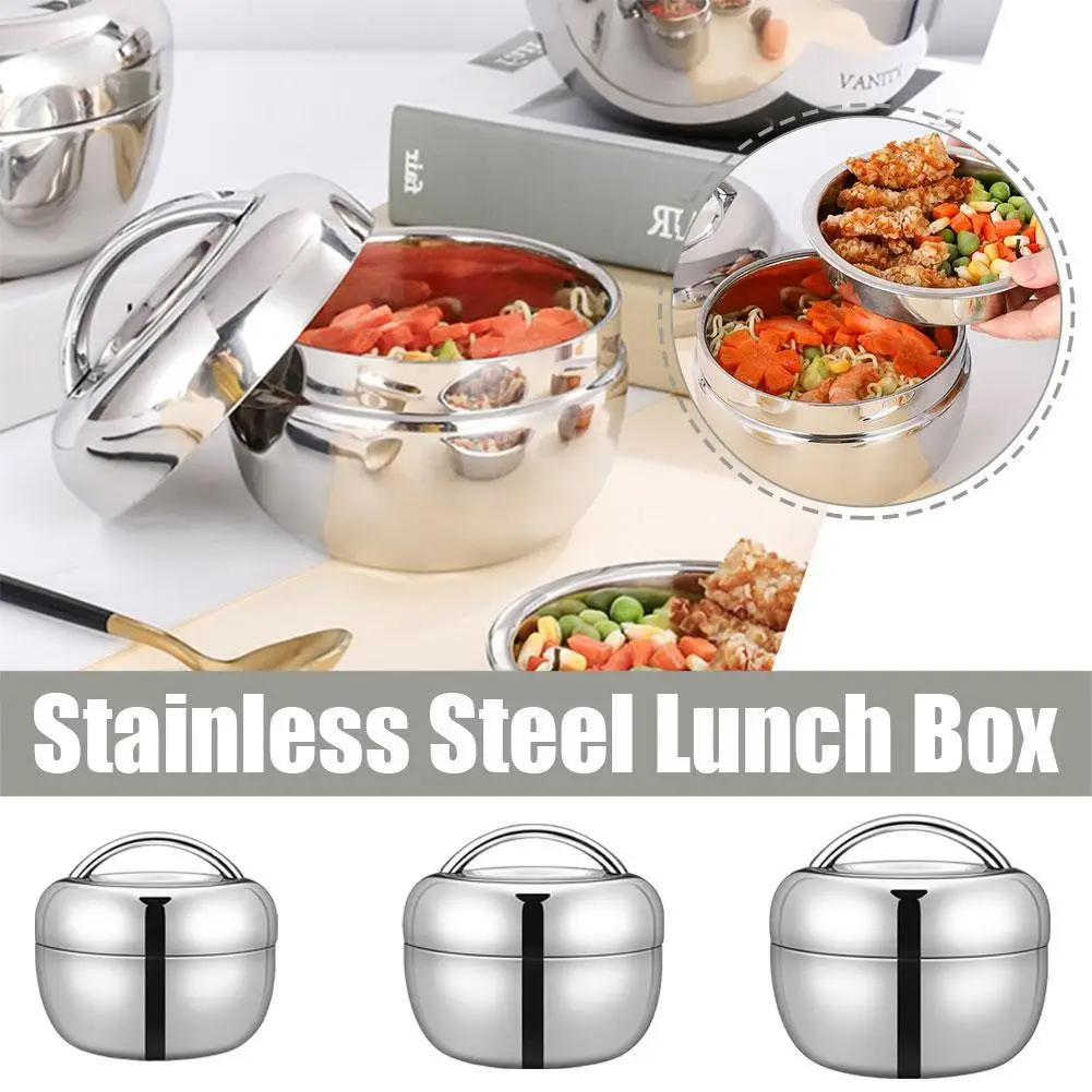 

Stainless Steel Lunch Box Portable Student Children's Style With Box 304 Double Layer Lid Bento Insulation Lunch Canteen S5P1