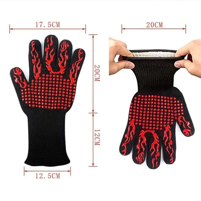 1 pcs Fire Resistant Oven Gloves Heat Resistant, Cut Resistant Silicone Grilling Gloves-Smoker Kitchen Safe Cooking