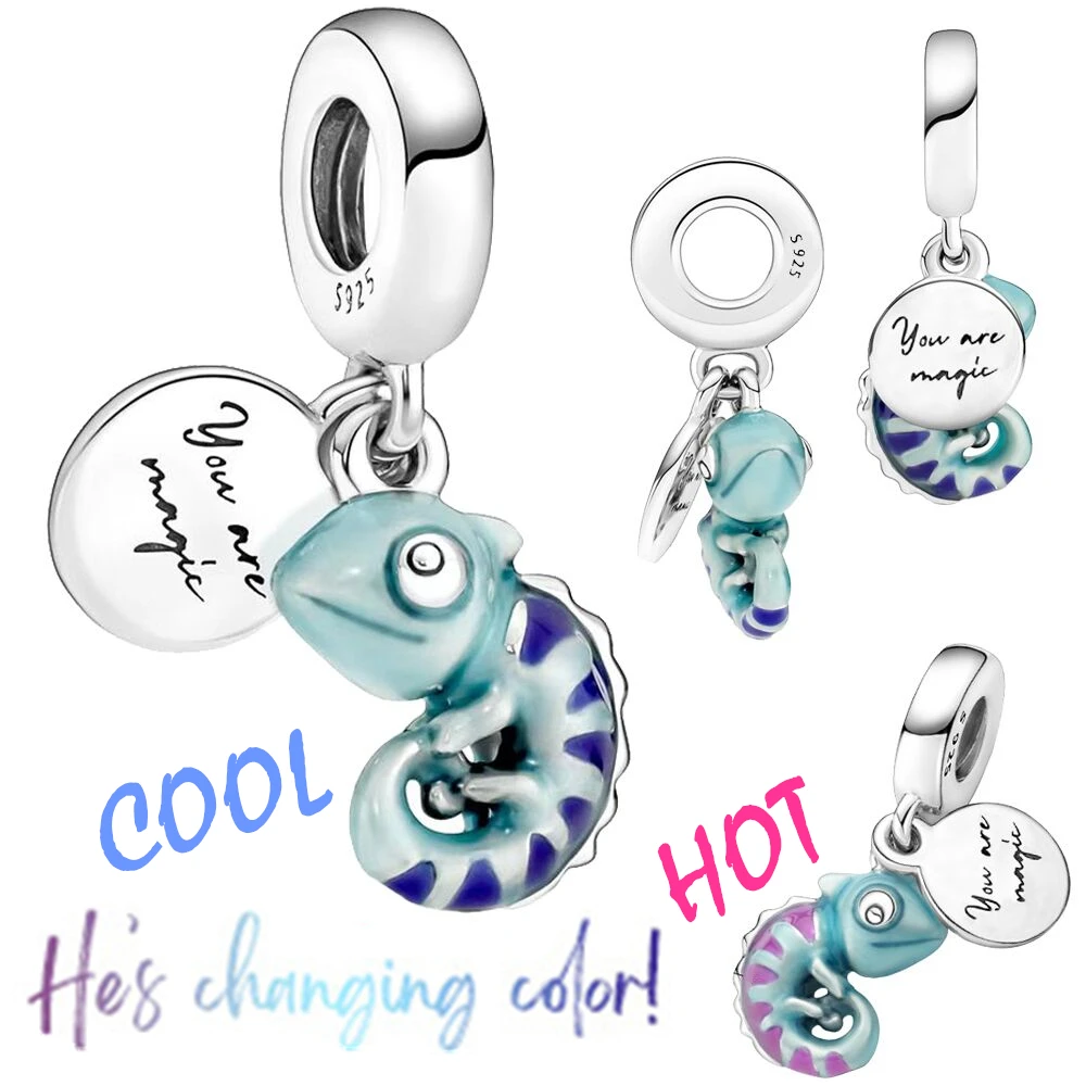 Color-changing Chameleon Dangle Charm Silver Colors Fit Pandora Charms Silver 925 Original Bracelet for Jewelry Making