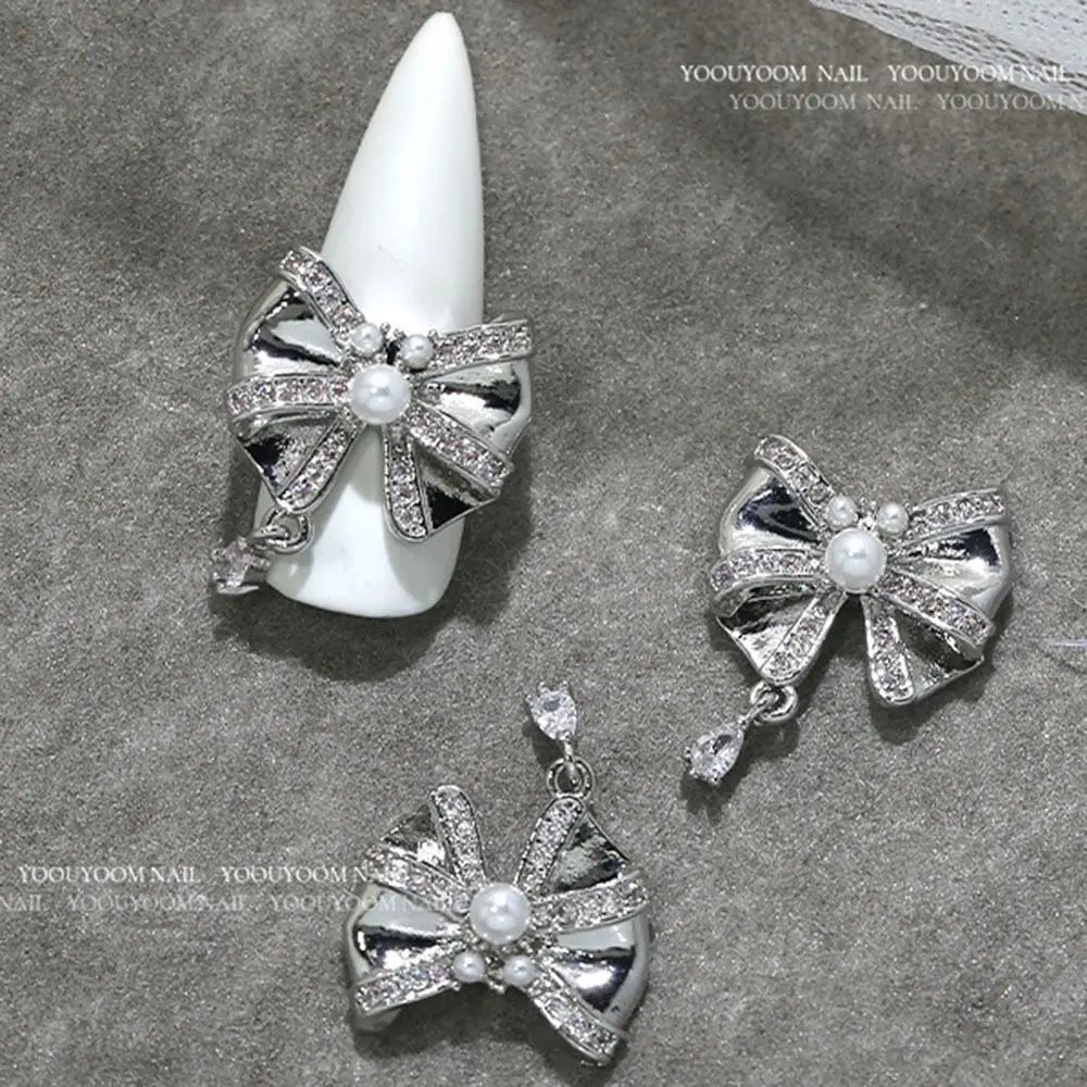 DIY Silver 3D Manicure Jewelry Bowknot Nail Charms Crystal Nail Rhinestones Art Metal Nail Art Decoration Decorate