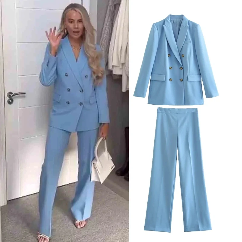 

Elegant Blazer Set Autumn 2023 Slim Women Pants Jacket Suit Chic Office Double-Breasted Blazer Pants Suit Party Young Women Suit