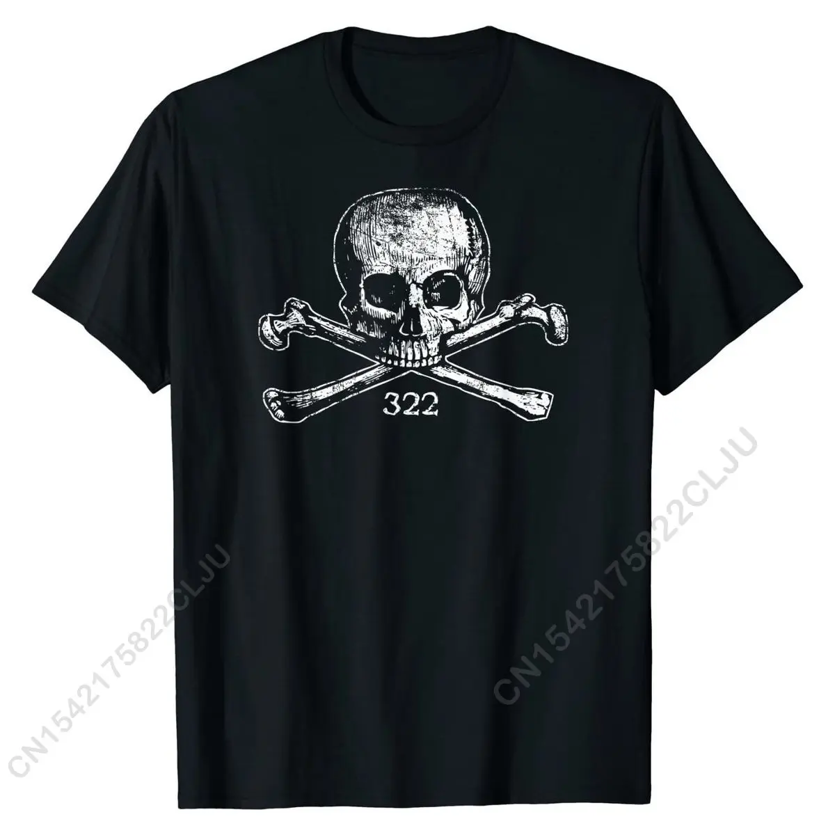 Skull Bones 322 Distressed T-Shirt - Skull And Crossbones Magliette Personalizzate Retro Uomo Top Camicia Cotton Boy Hip Hop