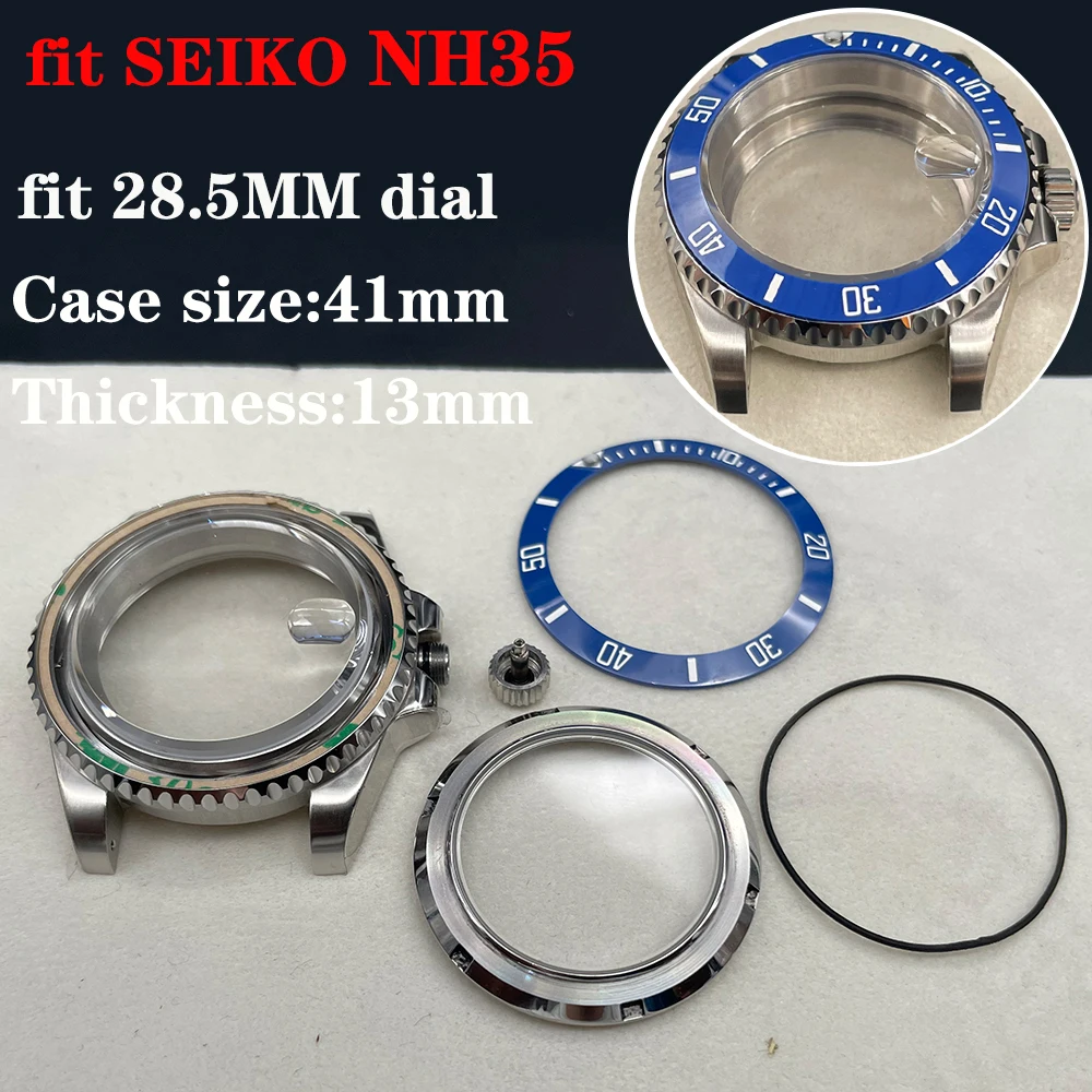 

316L Steel SUB Watch Case for SEIKO NH35A Movement Slope Bezel Diving Assemble Watch Parts Glass Back Watch Set Repair