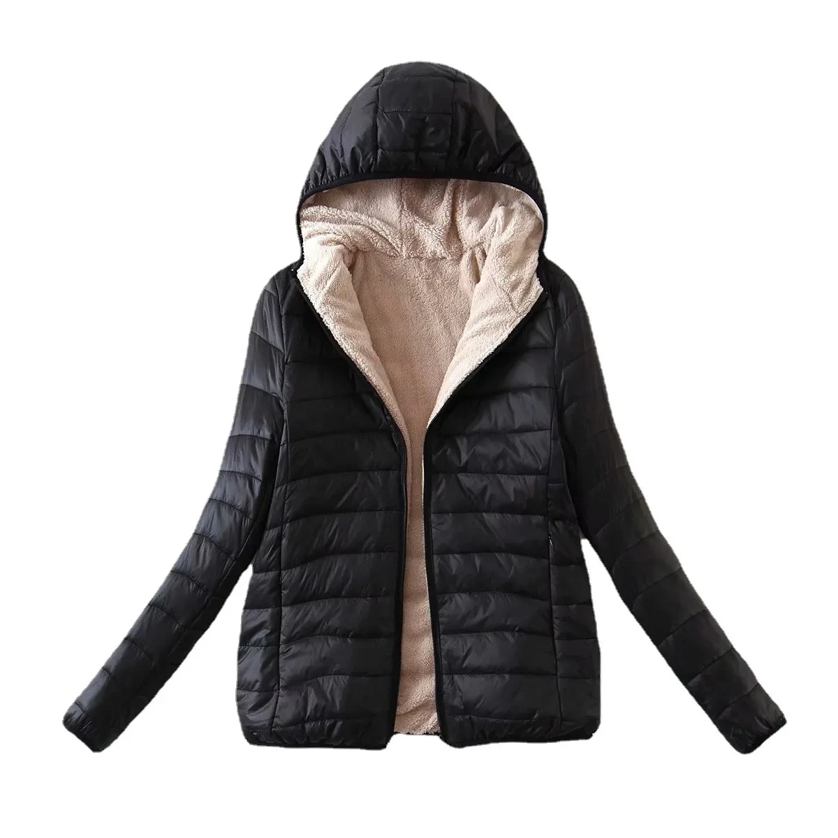 202Women's Jacket Cotton New In Korean Fashion Hooded Slim Add Plush Parkas Keep Warm Winter Women's Cold Coat Solid Casual Tops