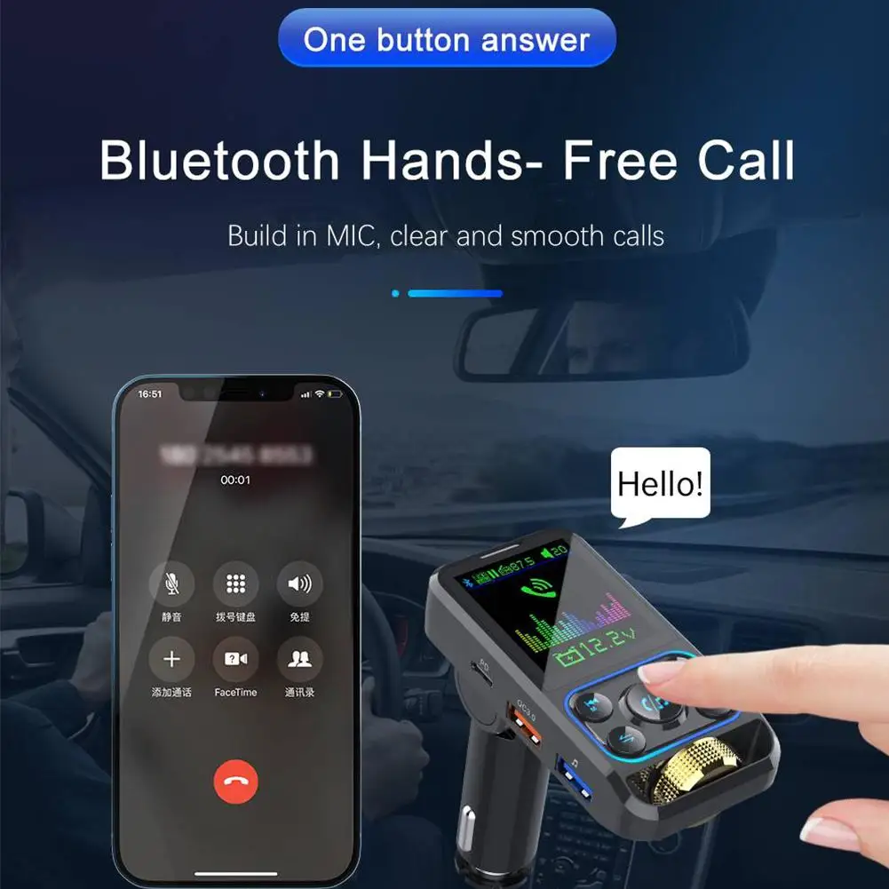 Fm Transmitter Wireless Car Handsfree Bluetooth MP3 Music Player With Type-c Port QC3.0 PD3.0 PD Charging 3.1a Dual Display
