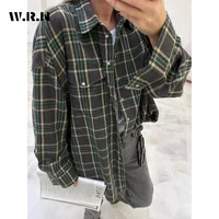 Fashion Baggy Plaid Women'S Blouse Elegant Lapel Long Sleeve Shirts And Blouses Vintage Pocket Lace-Up Top Female 2025 - Image 2