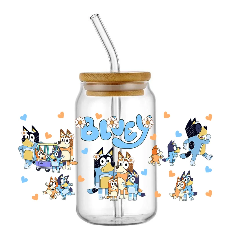 UV DTF Cup Wrap Transfers 16oz Cartoon Dog Sticker Decals UV DTF Cup Wraps Transfers for Glass Cups