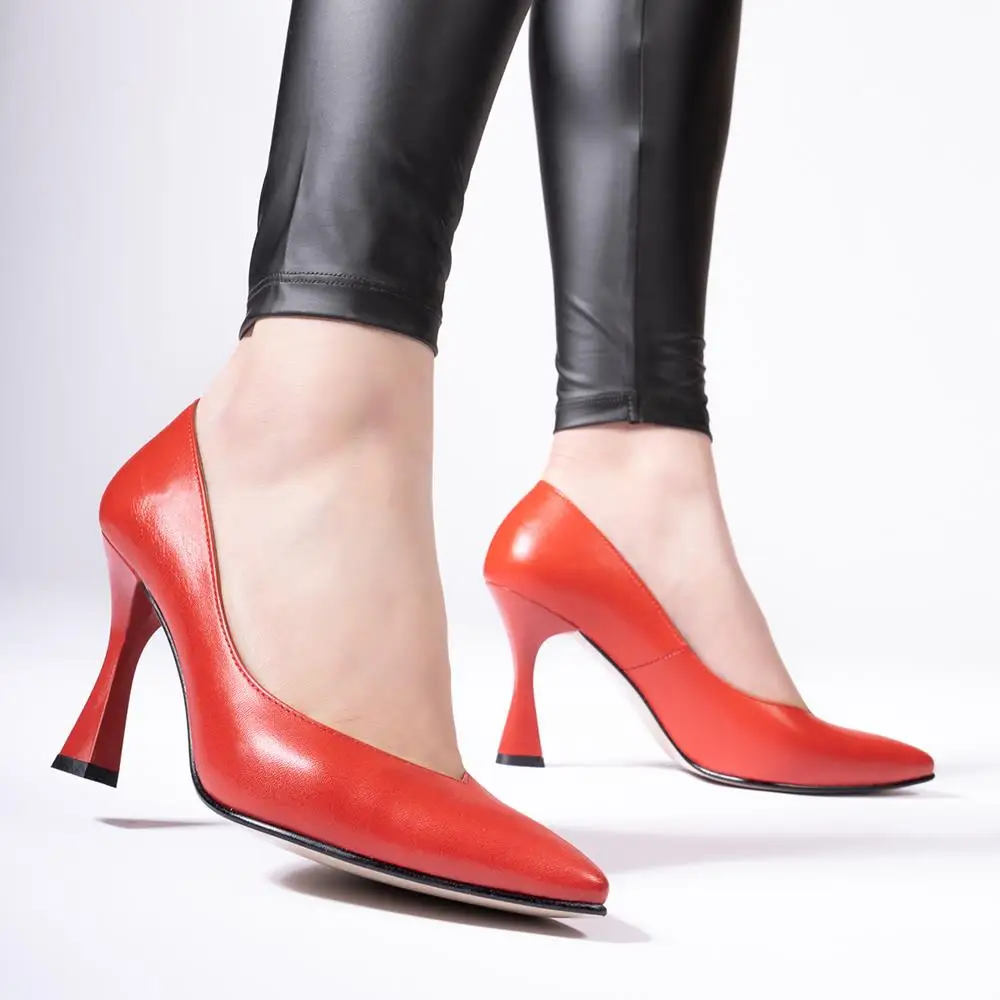 Callizio Women's Genuine Leather Pumps Woman High Heels Work Office Party Casual Daily Red Black Luxury Designer Summer Comfortable Slip on Wedding Bride Cute Pointed Toe Handmade Shoes for Women 2021 Female Size 12 40
