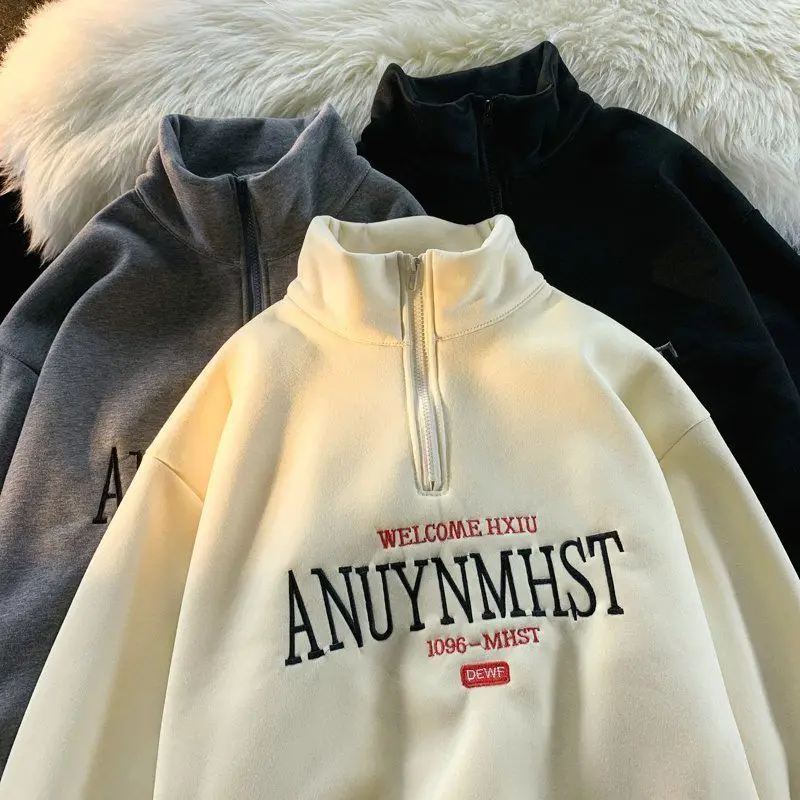 

Hip Hop Preppy Students POLO Shirt Sweatshirt Women Fashion Letter Embroidery Pullover Winter Clothes Oversized Casual Harajuku