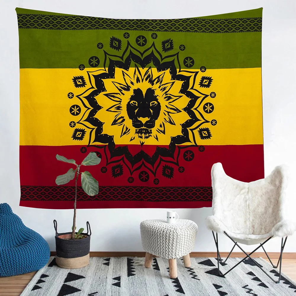 Rasta Rastafarian Tapestry Lion Crown Flag Hippie Art Wall Hanging Tapestries for Living Room Bedroom Decor Banner