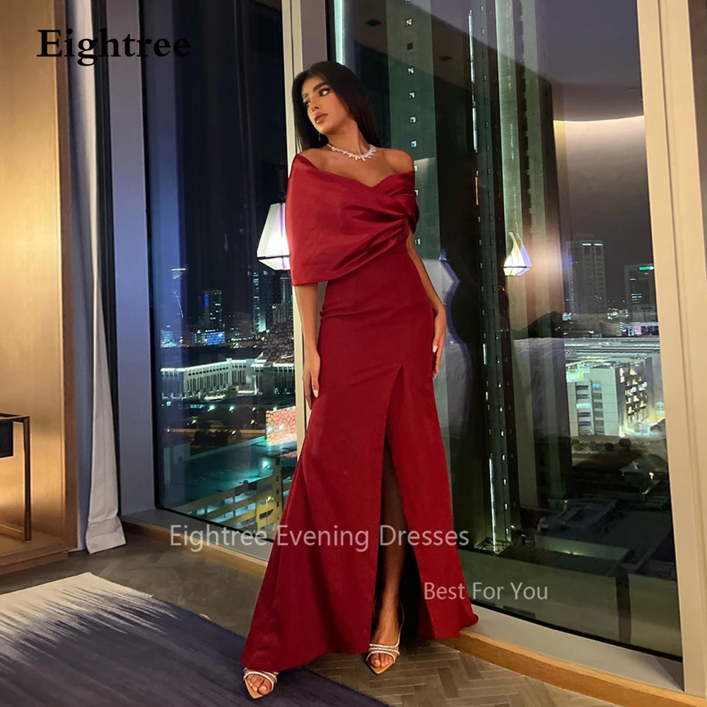 

Eightree Red Burdungy Saudi Arabia Evening Dresses Off Shoulder Dubai Prom Gowns for Women Split Dubai Speical Event Party Dress