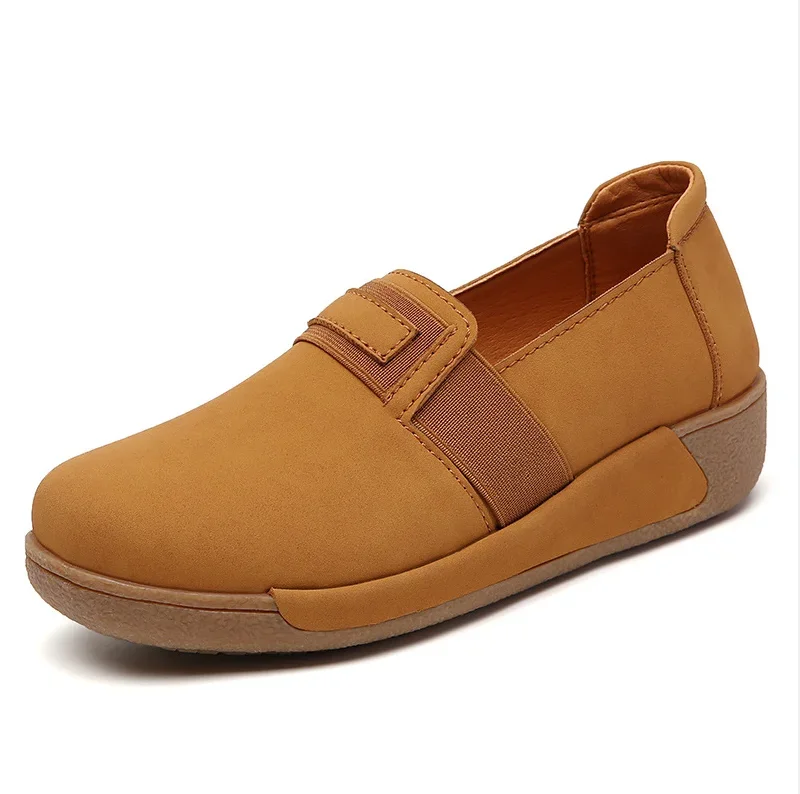 2024 Women Mother Female Genuine Leather Shoes Platform Flats Loafers Slip On Korean Plus Size 40 Vulcanized Shoes 3