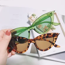 

Small Frame 2022 New Cat Eye Designer Olive Green Vintage Champagne Leopard Print Personality Punk Women Retro Color Sunglasses