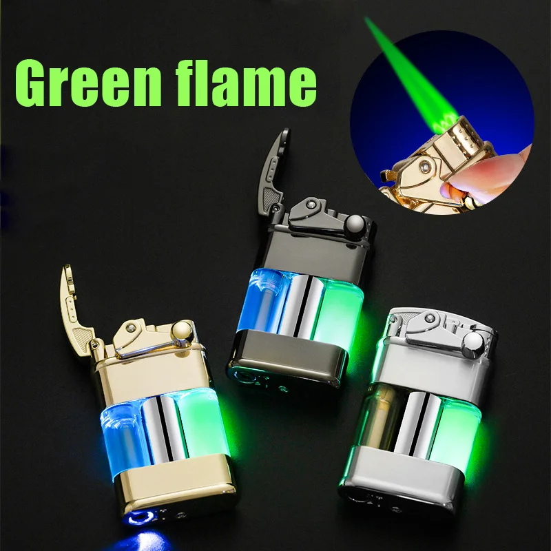 

New Type Transparent Air Chamber Quicksand Lighter Metal Windproof Rocker Butane Gas Inflatable Color Light Lighter Small Tools