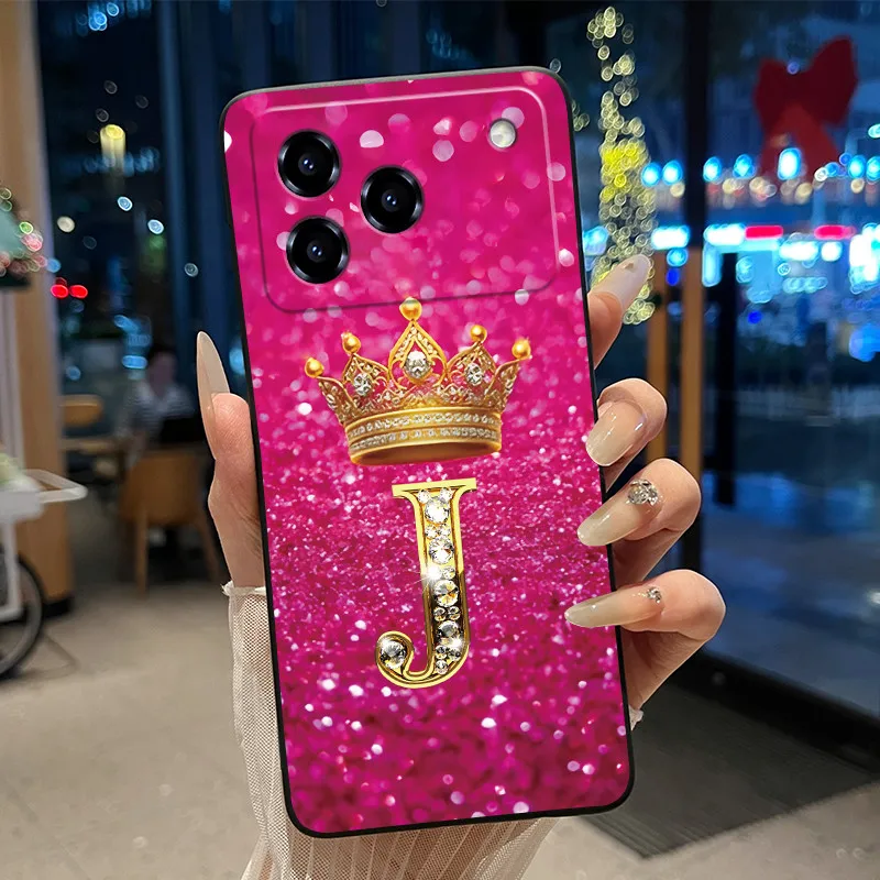 Elegant Shockproof Soft Silicone Black Phone Case with Golden Crown Design