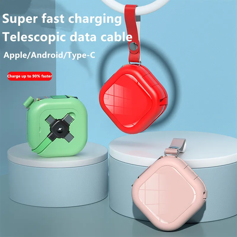 One-To-Three Data Cable Fast Charging High-Quality  Three-In-One Telescopic Data Cable  For Apple Android Type-c
