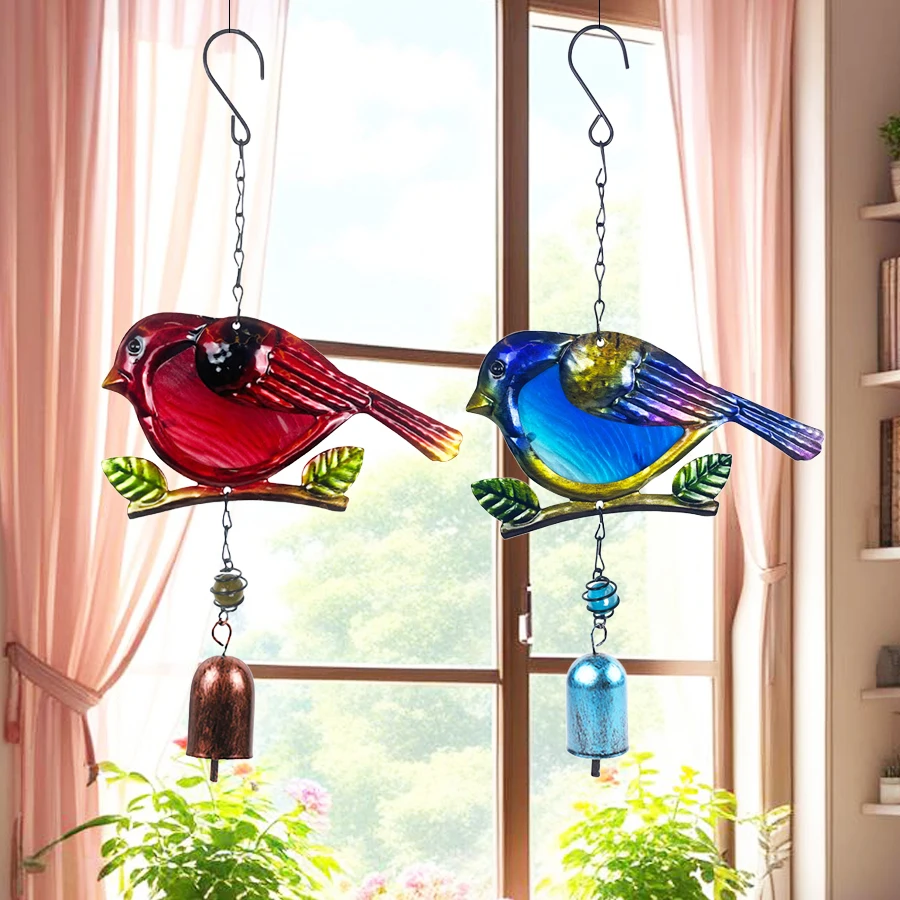 Creative Cute Bird Painted Bell Wind Chime Window Sill Garden Terrace Porch Decorative Pendant Housewarming Birthday Gift