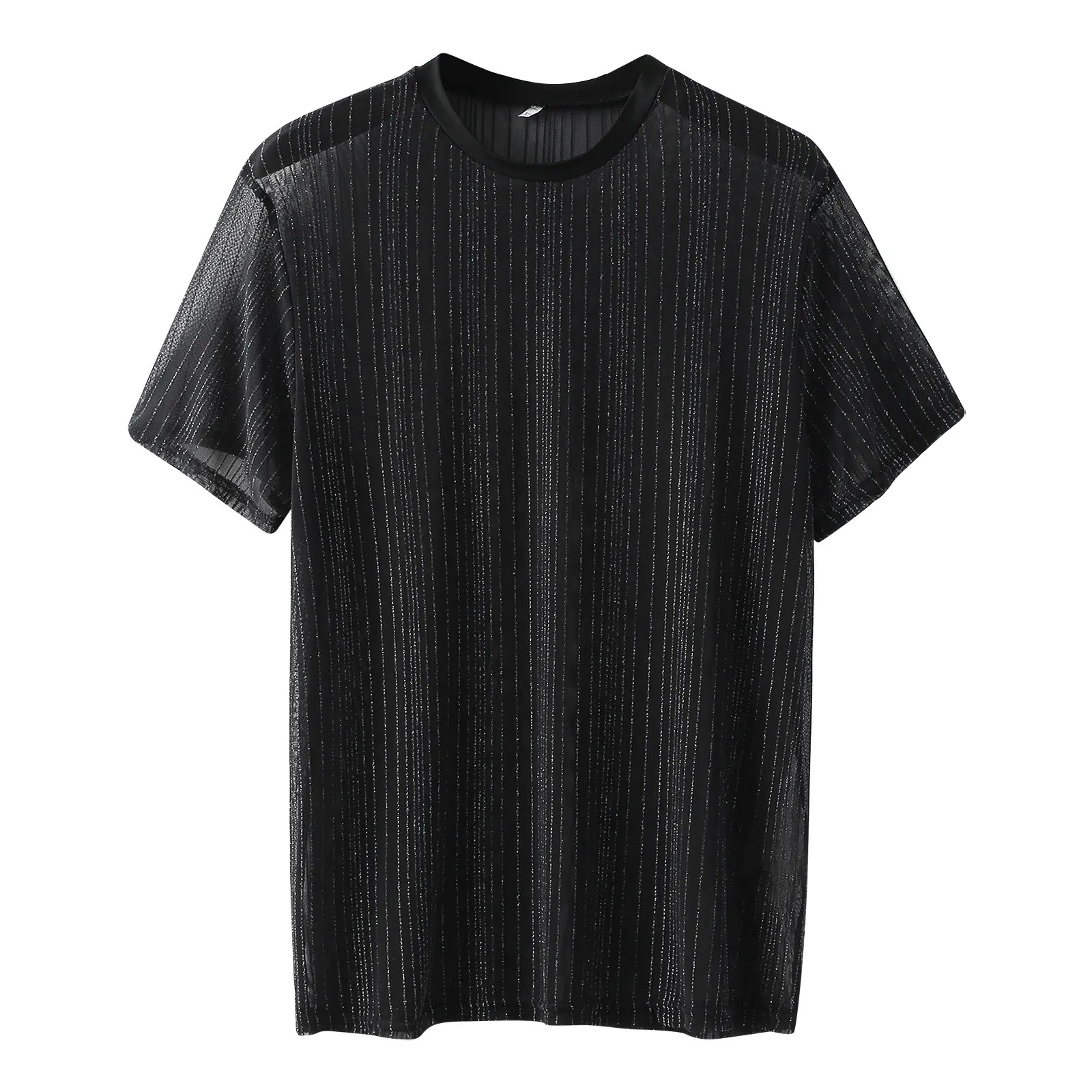 Men Glitter See-through T-shirt Short Sleeve Sequin Transparent Mesh Shirts Summer